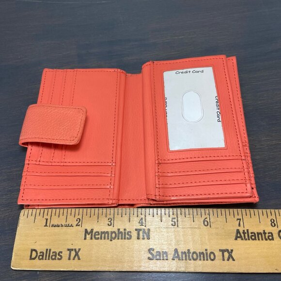 Coral Genuine Leather Wallet Organizer w/ Coin Clasp - Picture 8 of 9